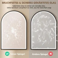 HOMCOM LED Badezimmerspiegel 60 x 90 cm mit Beleuchtung, Front- & Rückbeleuchtung, Memory-Funktion, Touch-Schalter, Schwarz(m-7)