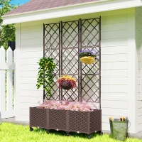 Outsunny Plastic Raised Planter with Trellis, Self Watering Raised Bed for Garden with Wheels, Drainage Holes and Plugs(m-10)