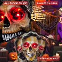 HOMCOM Animierter Sensenmann, 170 cm, lebensgroße Halloween-Animatronic mit beweglichen Händen/Kopf, leuchtenden Augen und Gruselsound(m-6)