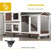 PawHut Casota para Coelhos para Exterior 157,4x53x99,5 cm Gaiola Grande com Rodas, Telhado Asfáltico, Tabuleiros Removíveis e Rampa Castanha(m-5)