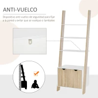 HOMCOM Estantería en Forma de Escalera de Madera Librería con 3 Estantes y 1 Armario de Almacenaje 60x40x171 cm Roble y Blanco(m-7)