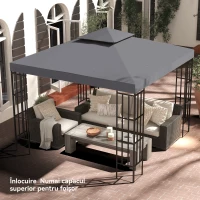 Outsunny Acoperiș de Rezervă pentru Foișor 3x3m cu Design pe Două Niveluri, Rezistent la Razele UV, Gri Închis(m-8)