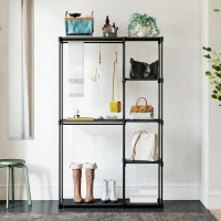 HOMCOM Stoffschrank Kleiderschrank mit Kleiderstange, Ablagen, für Schlafzimmer, Ankleidezimmer, 111 x 43 x 185 cm, Schwarz(m-8)