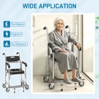 HOMCOM Transport Beside Shower Chair, 3-in-1 Commode Chair with Wheels and Padded Seat, Black(m-7)