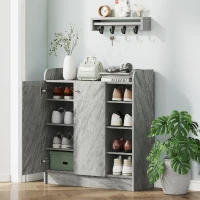 HOMCOM Schuhschrank, Platz für 12 Paar Schuhe, 2 Türen und 4 offene Fächer, für Flur oder Eingangsbereich, Grau(m-2)