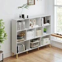 HOMCOM Bibliothèque à 3 Niveaux avec 10 Compartiments, Étagère de Rangement avec Pieds en Bois Massif, Effet Bois Blanc(m-15)