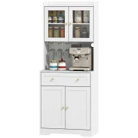 HOMCOM Küchenschrank mit Arbeitsfläche, Weinglashalter, Vorratsschrank für Küche, Esszimmer, 170 cm, MDF, Glas, Weiß(m-11)