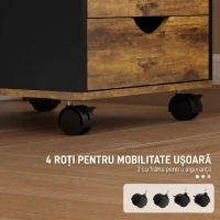 HOMCOM Comodă de Birou cu 5 Sertare și Roți Pivotante cu Frâne, 40x40x67 cm, Maro Rustic(m-5)