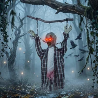 HOMCOM 110 cm animierte hängende Halloween-Deko, schreiender Zombie, Sound- & Berührungsaktivierung, rote LED-Augen(m-2)