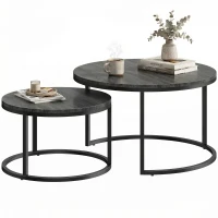 HOMCOM Modernes Kaffeetisch 2er-Set, Stapelbare Beistelltische mit Metallgestell für Wohnzimmer, Schlafzimmer, Büro, Schwarz(m-12)