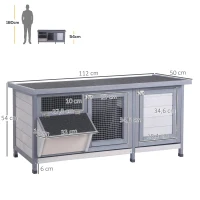 PawHut Jaula para Conejos con Techo Asfáltico Abatible Puertas con Pestillo Bandejas Extraíbles y Comedero 112x50x54 cm Gris(m-3)