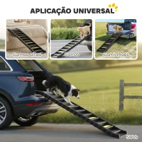 PawHut Rampa para Cães Dobrável 154 cm Rampa para Cães para Carro e Cama com 10 Degraus Antideslizantes Suporta até 68 kg Preto(m-7)