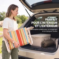 Outsunny Chaise suspendue hamac de voyage respirant portable 100 x 106 cm coton macramé polyester multicolore rayé(m-6)