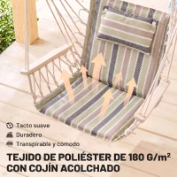 Outsunny Silla Colgante Estampado Rayas Hamaca con Cojín Reposacabezas para Interior Exterior 100x106 cm Carga Máx. 100 kg(m-5)