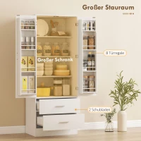 HOMCOM 159 cm Küchenschrank, verstellbare Regale, 2 Schublade, für Küche, Esszimmer, Spanplatte, MDF, Weiß(m-4)