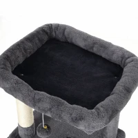 PawHut Arbre à Chat 4 Niveaux 132 cm, Niche, Lit, Plateforme, Poteaux à Griffer en Sisal, Jouets Suspendus, Gris Foncé(m-13)
