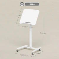 HOMCOM Höhenverstellbarer Stehschreibtisch, Rollbarer Schreibtisch mit neigbarer Tischplatte, Sicherheitsstopper, Rollen, Weiß(m-3)