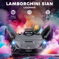 HOMCOM Lamborghini Sian Licensed Electric Car for Kids, 12V Kids Electric Ride on Car with Dual Motors, Remote Control, Black(m-4)