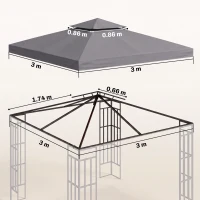 Outsunny Acoperiș de Rezervă pentru Foișor 3x3m cu Design pe Două Niveluri, Rezistent la Razele UV, Gri Închis(m-3)