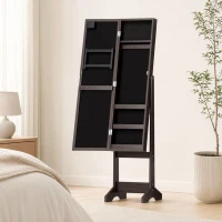 HOMCOM Dulap pentru bijuterii, dulap de depozitare pe picior, cutie pentru bijuterii cu oglindă, multiple spații de depozitare, iluminare LED, maro închis(m-2)
