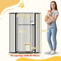 PawHut 135cm Extra Tall Dog Gate with Cat Door, Fits Openings 81-108 cm Pressure Mounted for Doorways, Hallways, No Drilling(m-3)