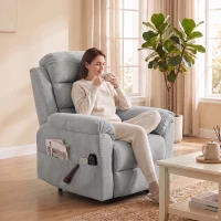 HOMCOM Massagesessel manuell verstellbar 135° beheizbar, verstellbare Kopfstütze, Chenille, Hellgrau(m-4)