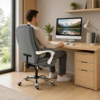 HOMCOM Scaun birou ergonomic, fotoliu înclinat din piele sintetică potrivită pentru animale, înălțime reglabilă, Gri(m-4)