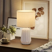 HOMCOM Tischlampe, Tischleuchte, Nachttischlampe mit Leinenschirm, Wippschalter, Schreibtischlampe, 22 x 22 x 39 cm, Weiß(m-10)