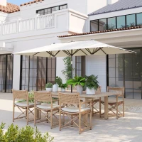 Outsunny Ombrellone Doppio Inclinabile e Regolabile con Cordicella, in Poliestere e Metallo, 150x295x170-214 cm, Crema(m-2)