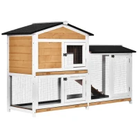 PawHut Conejera de Madera Exterior Jaula para Conejos de 2 Niveles con Techo Asfáltico 2 Corrales de Metal Bandeja Extraíble 2 Puertas y Rampa 157,4x53x93,5 cm Natural(m-12)
