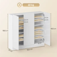 HOMCOM Schuhschrank mit 10 Regalen für 25-30 Schuh-Paare, Lüftungslöcher, Soft-Close-Türen, Holz, Weiß(m-3)