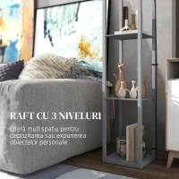 HOMCOM Lampadar Podea 2 în 1, 3 Rafturi, Economisire Spațiu, Soclu E27, 26x26x160 cm, Gri Deschis(m-6)
