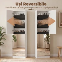 HOMCOM Dulap pentru Pantofi cu Oglindă, Uși Reversibile cu 5 Rafturi din Material Textil, 50 x 20 x 180 cm, Alb(m-7)