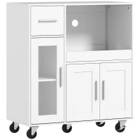HOMCOM Küchenschrank auf Rädern, Mobile Küchenkommode mit Ablagen, Schubladen, verstellbarem Regal, Kabelloch, Weiß(m-1)