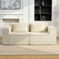 HOMCOM 3-Sitzer-Sofa, weiche Schaumstoffstruktur, breite Armlehnen, 2 Kissen, Cordbezug, Beige(m-8)