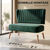 HOMCOM Sofa Retrodesign 2-Sitzer-Sofa, Holzbeine, 117 cm x 56,5 cm x 77 cm, Dunkelgrün(m-6)