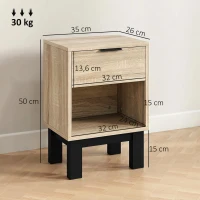 HOMCOM Nachttisch, Nachtschrank mit Schublade, offenes Fach, Nachtkommode für Schlafzimmer, Wohnzimmer, 35 x 26 x 50 cm, Eiche(m-3)
