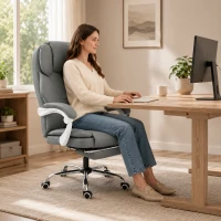 HOMCOM Scaun birou ergonomic, fotoliu înclinat din piele sintetică potrivită pentru animale, înălțime reglabilă, Gri(m-6)