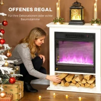 HOMCOM Elektrischer Kamin, realistische Flammen mit 9 Farben, verstellbare Helligkeit, 1800W, Fernbedienung, Timer, Weiß(m-5)