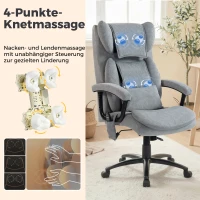 HOMCOM Ergonomischer Massage-Bürostuhl mit 4 Knetpunkten, Chefsessel mit hoher Butterfly-Rückenlehne, breitem Sitz, Grau(m-4)