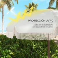 Outsunny Sombrilla de Playa con Flecos Ø190x210 cm con 8 Varillas Apertura Manual Anti-UV Impermeable y Bolsa de Transporte Gris(m-4)