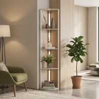 HOMCOM Lampadar Podea LED, 4 Rafturi, Lumină Reglabilă 3000K, MDF, 41x29,5x163,5 cm, Stejar(m-8)