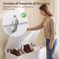 HOMCOM Cassapanca contenitore con coperchio di sicurezza, bianco(m-5)
