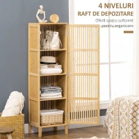 HOMCOM Dulap de Baie Subțire din Bambus, Dulăpior Economisire Spațiu cu 4 Rafturi și Ușă cu Lamele, Natural(m-4)