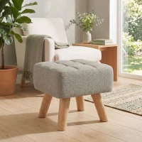 HOMCOM Linen-Look Square Padded Footstool - Light Brown(m-7)