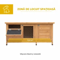 PawHut Cușcă din Lemn pentru Iepuri de Exterior cu Acoperiș din Asfalt, Căsuță, Tăvițe și Hrănitor, 112x50x54 cm, Galbenă(m-4)