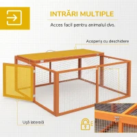 PawHut Cușcă pliabilă de exterior pentru 2-3 rozătoare, cu multiple intrări, din lemn și oțel, 110x105x50 cm, portocaliu(m-5)