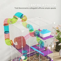 PawHut Gabbia per Criceti a 5 Livelli con Tubi, Ruota, Scale, Casetta e Bottiglia, 46x30x58 cm, Viola(m-4)
