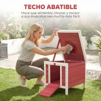 PawHut Conejera de Madera Exterior Jaula Caseta para Roedores Mascotas Pequeñas con Techo Asfáltico Se Puede Abrir y Rampa Antideslizante 42x51x43 cm Rojo(m-4)