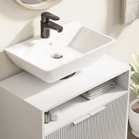 HOMCOM Mueble bajo Lavabo con 2 Puertas Acanaladas y Compartimento Abierto para Lavabo sin Pedestal 60x33x63 cm Blanco(m-9)